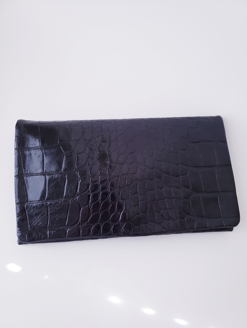 Vintage Abro Black Leather Croc Embossed Clutch Bag